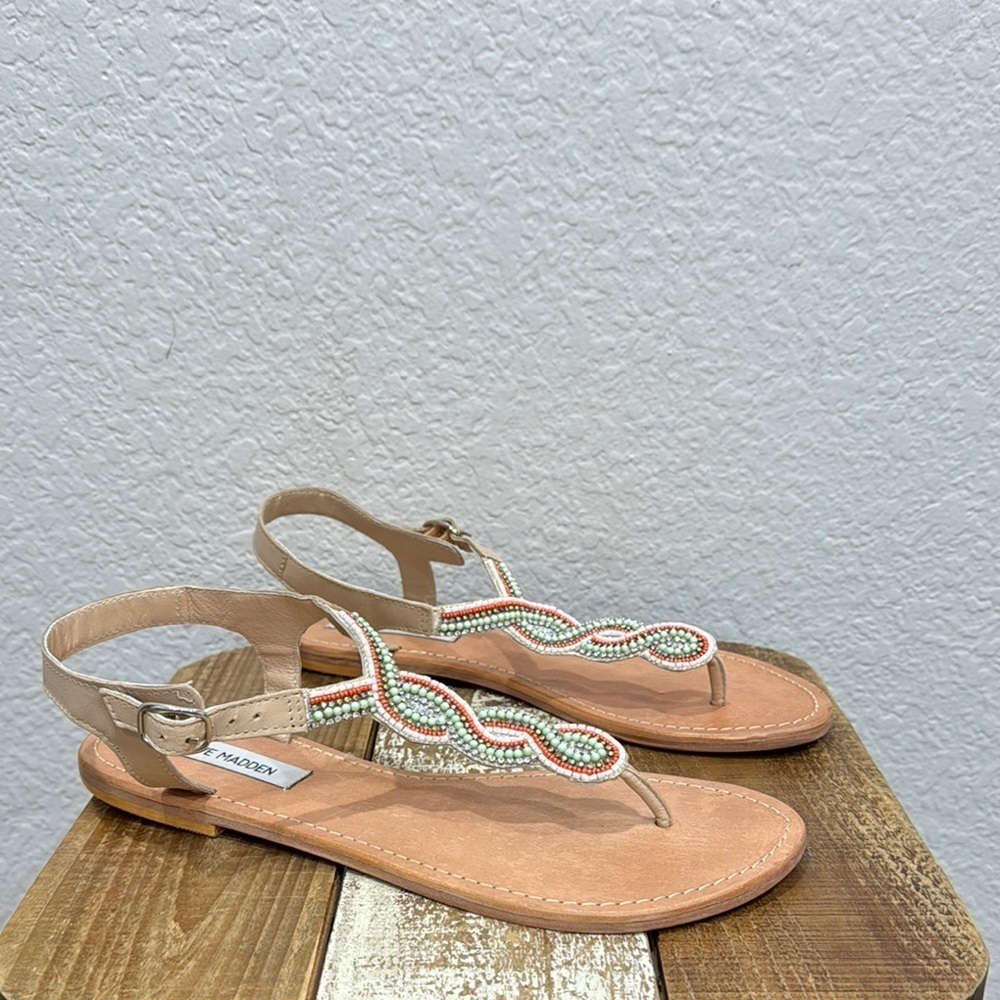 Steve Madden Apache Leather Beaded Sandals Size 10